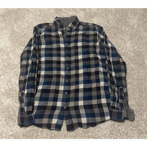 Eddie Bauer Men’s Tall Large Plaid Button Front Shirt Blue Gray Classic Fit